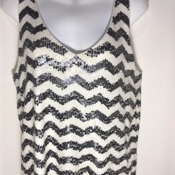 J Crew Sequined Tank Top Chevron Black White Medium 100% cotton - Picture 2 of 14